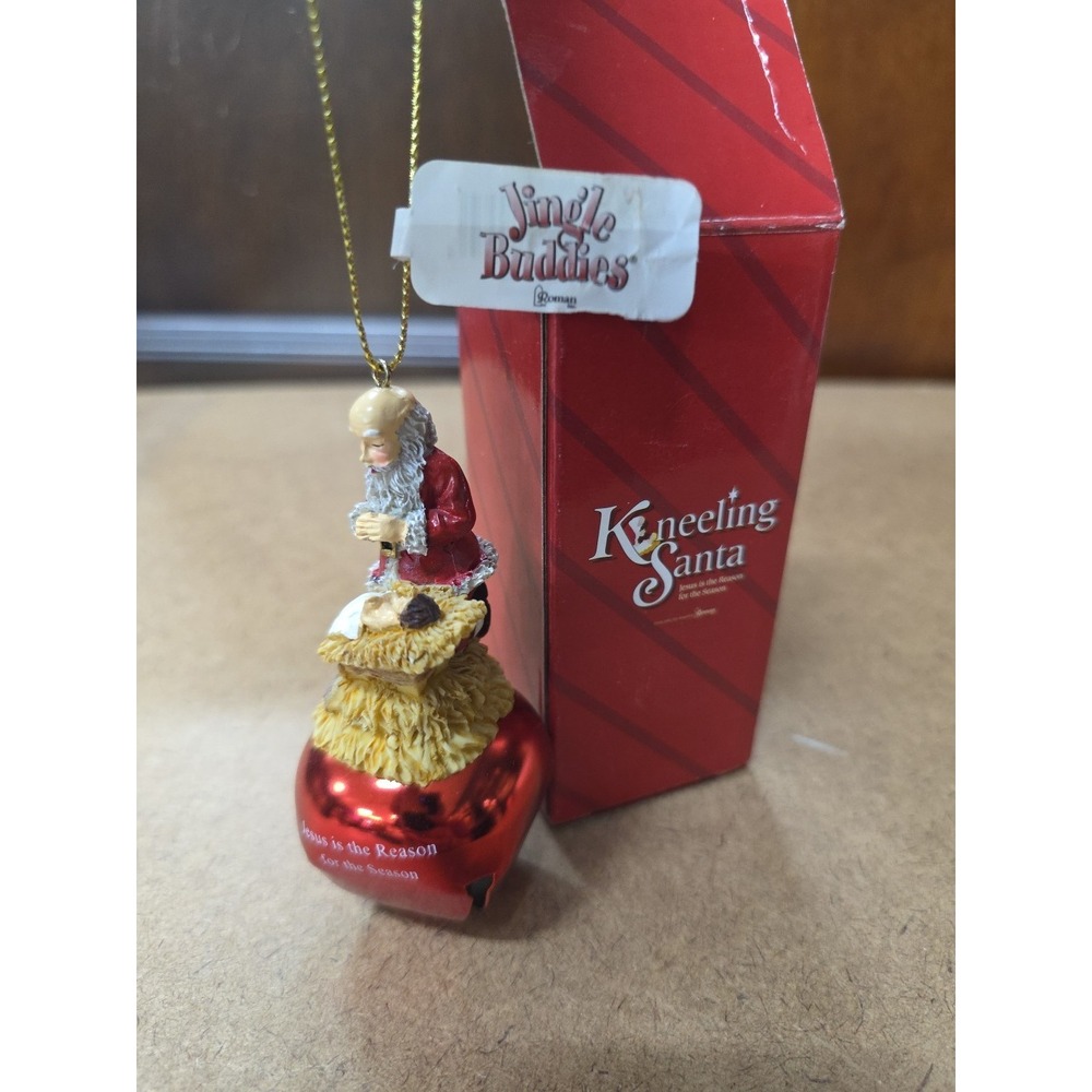 Vintage Roman Inc The‎ Kneeling Santa Porcelain Christmas Ornament With Bell